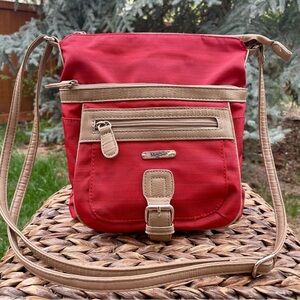 NEW MultiSac Mini Flare Red and Tan Multiple Pocket Travel Crossbody bag
